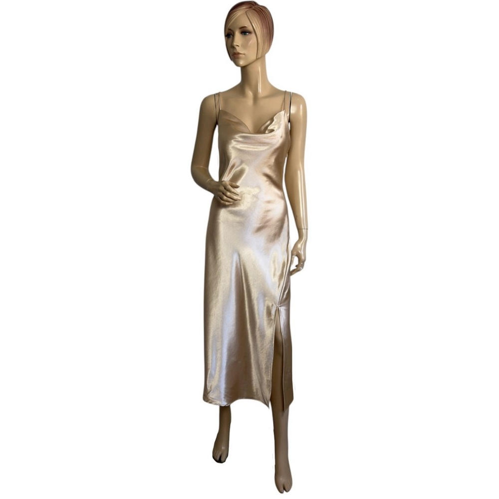 Fashion Nova Champagne Satin Slip Midi Dress Size Medium